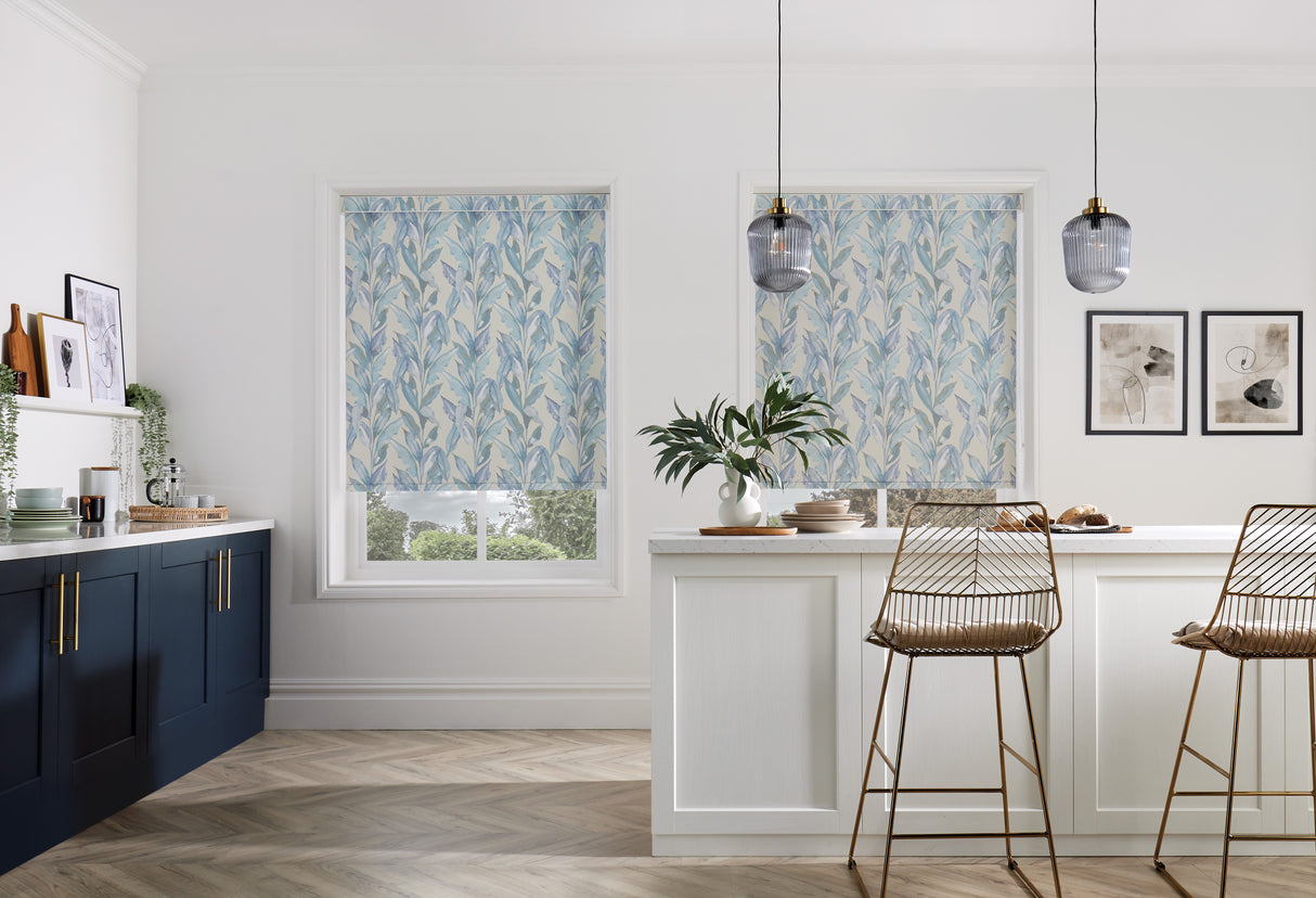 Paradise Palm Blue Roller Blind