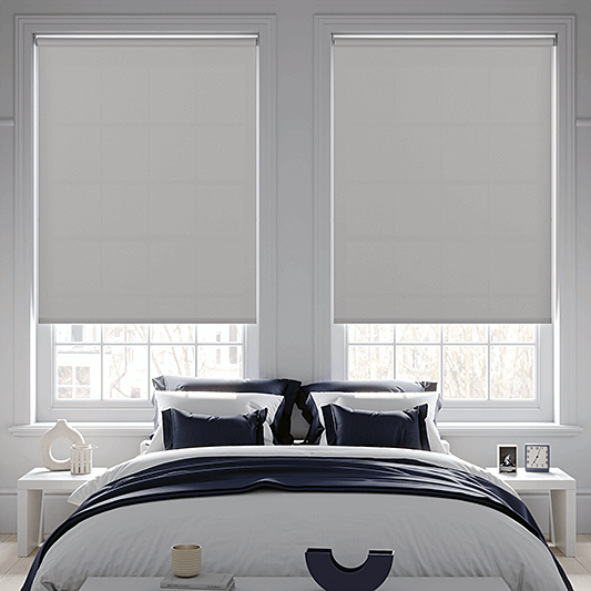 Banlight Duo FR Pale Grey Roller Blind - Battery Powered