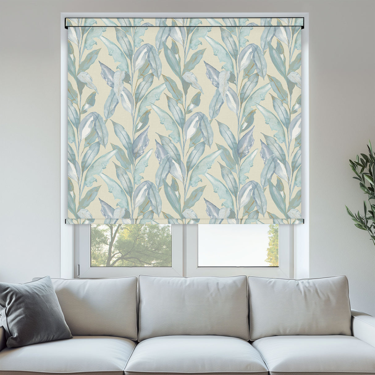 Paradise Palm Blue Roller Blind
